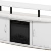 Furinno Jensen Living Room Fireplace Entertainment Center with Doors Storage Cabinet for TV up to 55 Inch, Solid White/Black