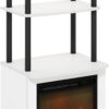 Furinno Turn-N-Tube 2-Tier Tall TV Entertainment Side Table Display Rack with Fireplace Insert, Solid White/Black
