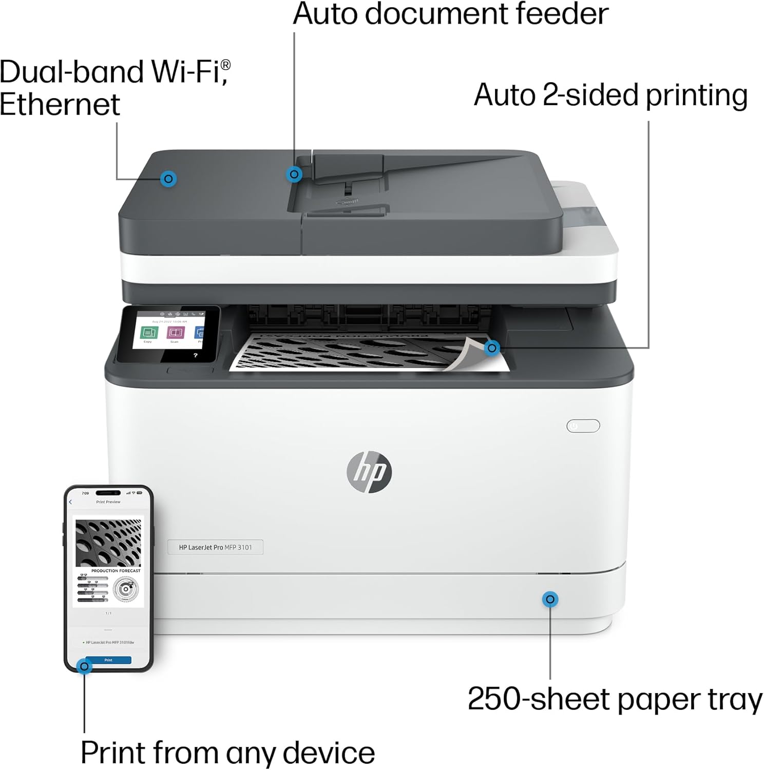 HP LaserJet Pro MFP 3101fdw Wireless Black & White All-in-One Laser Printer, Scanner, Copier, Fax, Best-for-Office (3G628F)1 HP LaserJet Pro MFP 3101fdw Wireless Black & White All-in-One Laser Printer, Scanner, Copier, Fax, Best-for-Office (3G628F)