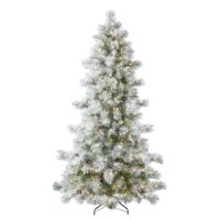 Holiday Living 7.5-ft Flocked Snowy Berkshire Pre-lit Artificial Christmas Tree with White LED Lights