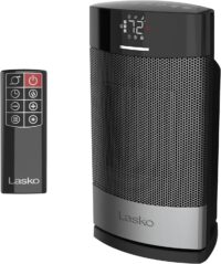 Lasko Ellipse Ceramic Tabletop Heater for Home with Tip-Over Switch, Child Lock, Digital Display, Thermostat, AutoECO Mode, Wide Oscillation, Remote, For Bedroom, Office, Den, 1500W, Black, CD12950