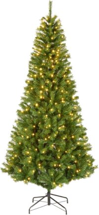 National Tree Company 7.5 ft Pre-lit Artificial Christmas Tree, Slim Winchester Pine, 350 LED Lights, 1,000 Branch Tips, Includes Stand, Green