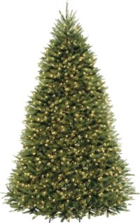 National Tree Company 9 ft Pre-Lit Dunhill Fir Artificial Christmas Tree, 900 LED Lights, 4,026 Tips, Foot Pedal, 10 Light Functions, Includes Stand, Green
