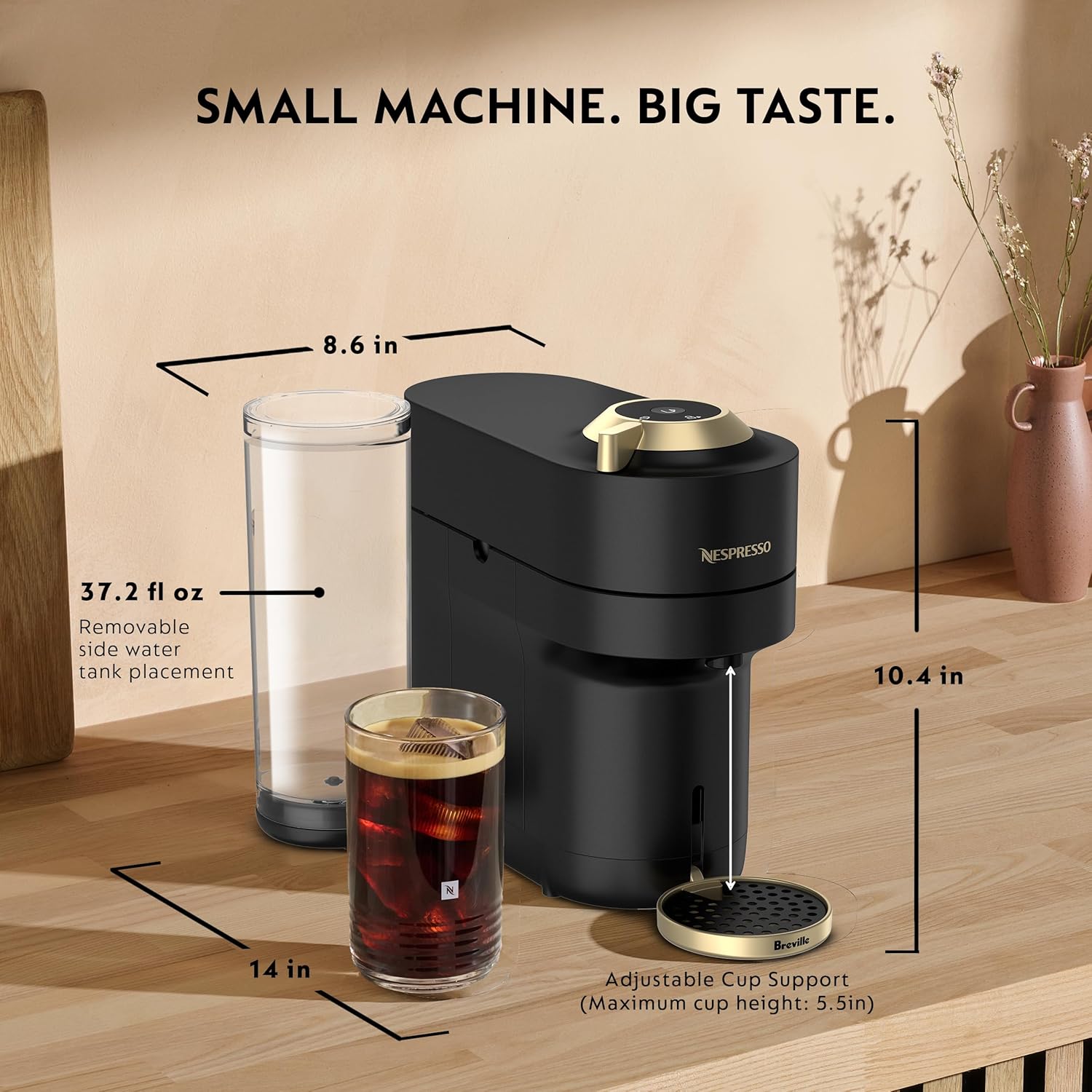 Nespresso Festive Vertuo Pop+ Deluxe Coffee and Espresso Maker by Breville with Milk Frother, Matte Black Gold 7 Nespresso Festive Vertuo Pop+ Deluxe Coffee and Espresso Maker by Breville with Milk Frother, Matte Black Gold