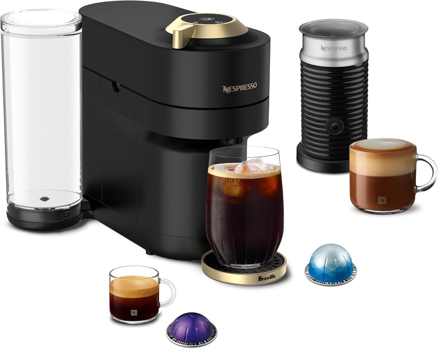 Nespresso Festive Vertuo Pop+ Deluxe Coffee and Espresso Maker by Breville with Milk Frother, Matte Black Gold Nespresso Festive Vertuo Pop+ Deluxe Coffee and Espresso Maker by Breville with Milk Frother, Matte Black Gold