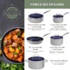 Nuwave 9pc Cookware Set Healthy Duralon Blue Ceramic Nonstick Coated, Diamond Infused Scratch-Resistant, PFAS Free, Oven Safe, Induction Ready & Evenly Heats, Tempered Glass Lids & Stay-Cool Handle, Cool Gray