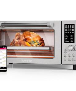 Nuwave Bravo Air Fryer Toaster Smart Oven, 10-in-1 Countertop Convection, 1800 Watts, 21-Qt Capacity, 50°-450°F Temp Controls, Top and Bottom Heater Adjustments 0%-100%, PFAS Free, Stainless Steel