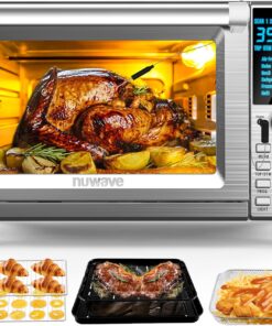 Nuwave Bravo Air Fryer Toaster Smart Oven, 12-in-1 Countertop Convection, 30-QT XL Capacity, 50°-500°F Temperature Controls, Top and Bottom Heater Adjustments 0%-100%, Brushed Stainless Steel Look