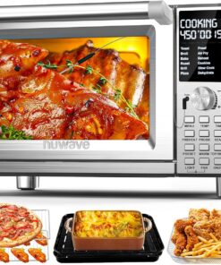 Nuwave Bravo Pro Smart Toaster Oven Countertop, True Air Fryer Combo w/Improved 100% Convection, 35% Crispier, 112 Presets, Customizable Pizza Zones, Integrated Probe, PFAS Free, 30QT, Stainless Steel