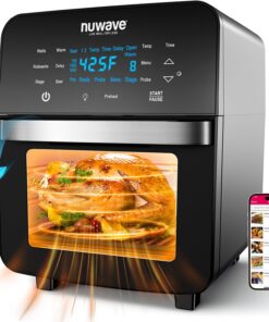 Nuwave Brio 15.5Qt Air Fryer Toaster Oven & Rotisserie Kit, 2024 New Advanced Turbo Convection Tech, Healthy PFAS Free, Max Even & Crisp, Powerful 1800W, 50-425°F, 150 Presets, Smart Probe, 4 Rack