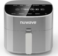 Nuwave Brio Plus 8 Qt Air Fryer, PFAS Free, New & Improved, Digital Touch Screen, Cool White Display, 50°F~400°F in Precise 5°, 5 Cook Functions, 100 Presets & 50 Memory, 3 Wattages 700, 1500, 1800, Cool Gray