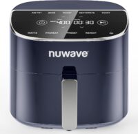 Nuwave Brio Plus 8 Qt Air Fryer, PFAS Free, New & Improved, Digital Touch Screen, Cool White Display, 50°F~400°F in Precise 5°, 5 Cook Functions, 100 Presets & 50 Memory, 3 Wattages 700, 1500, 1800, Deep Blue