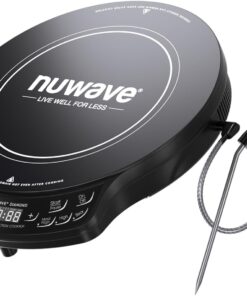 Nuwave Diamond Induction Cooktop, New & Improved Electric Burner with Probe, 91 Temps 50°F to 500°F, 6.5” Heating Coil, Shatter-Proof Ceramic Glass, 3 Wattage Settings, Ideal for Dorms, RVs & Apts