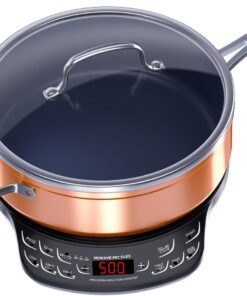 Nuwave Flex Precision Induction Cooktop, 10.25” Shatter-Proof Ceramic Glass, 6.5” Heating Coil, 45 Temps 100°F to 500°F, 4Qt Induction-Ready Healthy Ceramic Non-Stick Everyday Pan with Lid Included