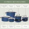 Nuwave Healthy Duralon Blue Ceramic Nonstick Cookware Set, Diamond Infused Scratch-Resistant, PFAS Free, Dishwasher & Oven Safe, Induction Ready & Evenly Heats, Tempered Glass Lids & Stay-Cool Handles, Deep Blue