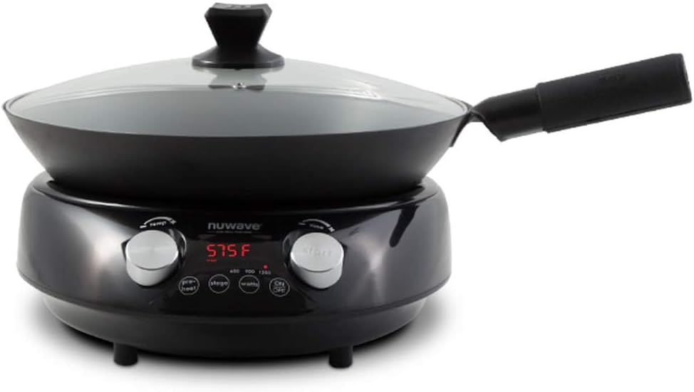 Nuwave Mosaic Induction Wok, Precise Temp Controls from 100°F to 575°F in 5°F, Wok Hei, Infuse Complex Charred Aroma & Flavor, 3 Watts 600,900 & 1500, Authentic 14-inch Carbon Steel Wok Included,Black Nuwave Mosaic Induction Wok, Precise Temp Controls from 100°F to 575°F in 5°F, Wok Hei, Infuse Complex Charred Aroma & Flavor, 3 Watts 600,900 & 1500, Authentic 14-inch Carbon Steel Wok Included,Black