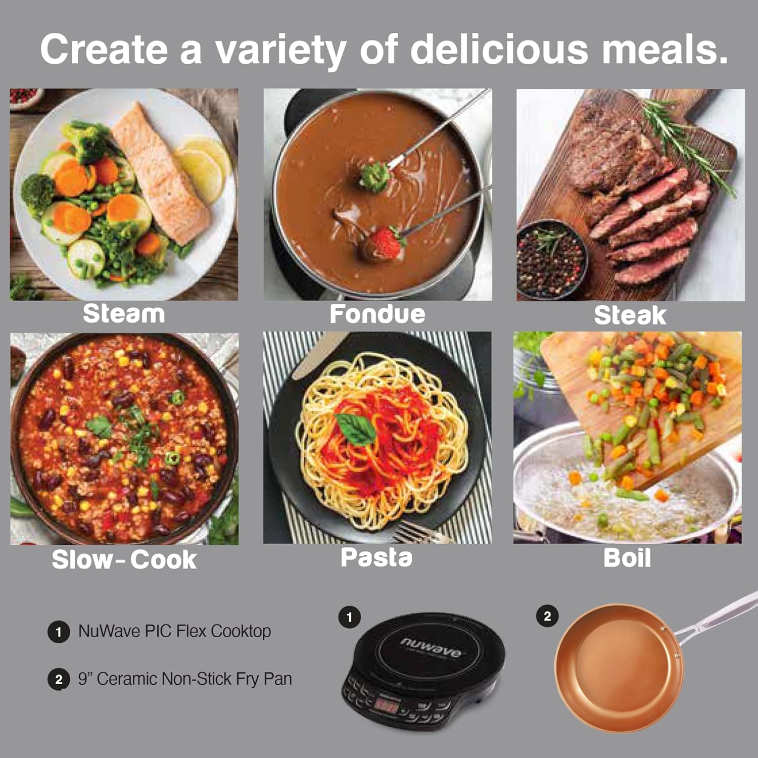 Nuwave PIC Flex with 9-inch Anodized Duralon, Non-Stick Fry Pan, Portable, Powerful Induction Cooktop, 6.5-Inch Heating Coil1 Nuwave PIC Flex with 9-inch Anodized Duralon, Non-Stick Fry Pan, Portable, Powerful Induction Cooktop, 6.5-Inch Heating Coil