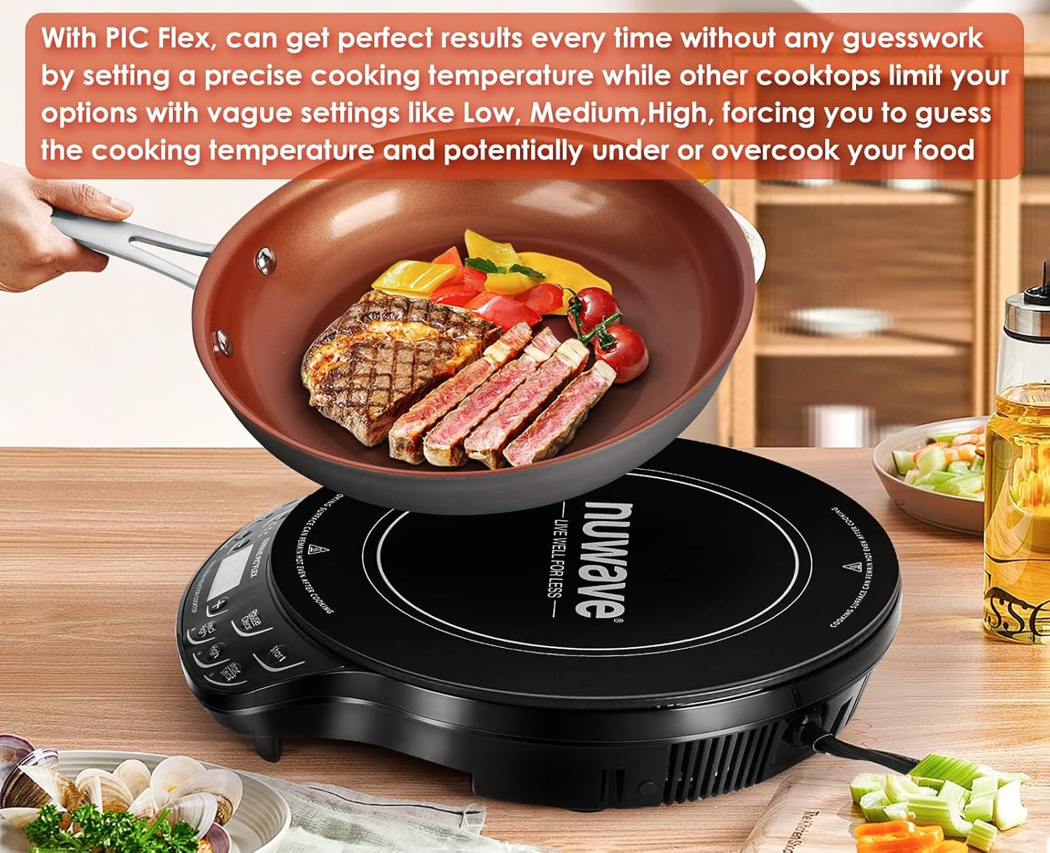 Nuwave PIC Flex with 9-inch Anodized Duralon, Non-Stick Fry Pan, Portable, Powerful Induction Cooktop, 6.5-Inch Heating Coil12 Nuwave PIC Flex with 9-inch Anodized Duralon, Non-Stick Fry Pan, Portable, Powerful Induction Cooktop, 6.5-Inch Heating Coil