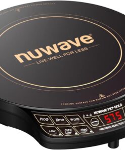 Nuwave Precision Induction Cooktop Gold, 12” Shatter-Proof Ceramic Glass Surface, Large 8” Heating Coil, Portable, 51Temp Settings 100°F to 575°F, 3 Wattage Settings 600, 900, and 1500 Watts