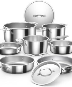 Nuwave Pro-Smart 9pc Stainless Steel Cookware Set, Heavy-Duty Tri-Ply 3.1mm Thickness, 18/10SS, Space Saving Nestable Design, Stay-Cool Handles, Induction-Ready, Works on All Cooktops, 20Yeär Wärranty