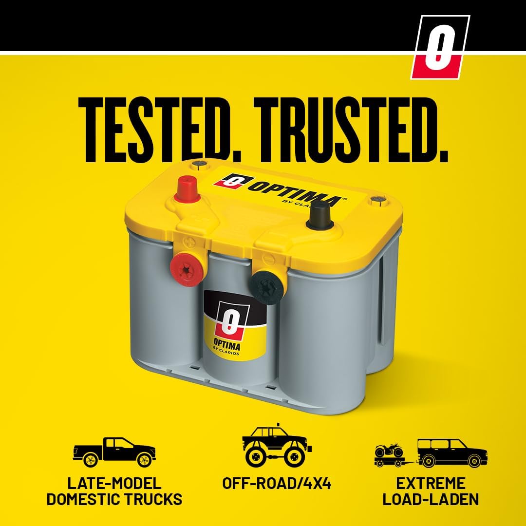 OPTIMA Batteries High Performance D27F YellowTop Dual Purpose Sealed AGM Car, Truck and SUV Battery, 830 CCA, Maintenance Free, Versitile Mounting8 OPTIMA Batteries High Performance D27F YellowTop Dual Purpose Sealed AGM Car, Truck and SUV Battery, 830 CCA, Maintenance Free, Versitile Mounting