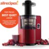 Omega Juicer Cold Press Vertical 43 RPM Slow Masticating Compact Juice Extractor for Fruits and Vegetables Quiet Operation with 3 Stage Auger Automatic Pulp Ejection and No-Drip Tap, 150-Watts, Red