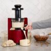 Omega Juicer Cold Press Vertical 43 RPM Slow Masticating Compact Juice Extractor for Fruits and Vegetables Quiet Operation with 3 Stage Auger Automatic Pulp Ejection and No-Drip Tap, 150-Watts, Red