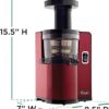 Omega Juicer Cold Press Vertical 43 RPM Slow Masticating Compact Juice Extractor for Fruits and Vegetables Quiet Operation with 3 Stage Auger Automatic Pulp Ejection and No-Drip Tap, 150-Watts, Red