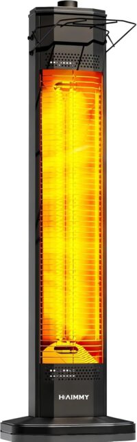 Outdoor Electric Patio Heater, Haimmy 34- inch Outdoor Electric Patio Heater, 1500W Instant Heating, 3 Heat Levels, Tip-Over & Overheat Protection, IPX5 Waterproof Tower Space Heater