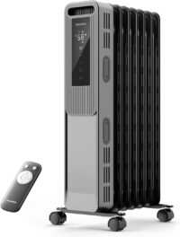 PELONIS Oil Filled Radiator, Electric Space Heater for Indoor Use Large Room with Thermostat & Remote, 3 Modes & 3 Heat Settings, ECO Mode, 24H Timer, Quiet, Overheat & Tip-Over Protection, 1500W, Black