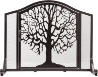 Plow & Hearth Metal Fireplace Screen Tree of Life Black | 44" W x 33" H | Magnetic Hinged Door | Spark Guard Cover | Stand Alone Wrought Iron Panel Fire Place Cover