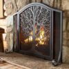 Plow & Hearth Metal Fireplace Screen Tree of Life Black | 44" W x 33" H | Magnetic Hinged Door | Spark Guard Cover | Stand Alone Wrought Iron Panel Fire Place Cover