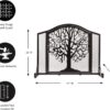 Plow & Hearth Metal Fireplace Screen Tree of Life Black | 44" W x 33" H | Magnetic Hinged Door | Spark Guard Cover | Stand Alone Wrought Iron Panel Fire Place Cover