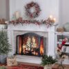 Plow & Hearth Metal Fireplace Screen Tree of Life Black | 44" W x 33" H | Magnetic Hinged Door | Spark Guard Cover | Stand Alone Wrought Iron Panel Fire Place Cover