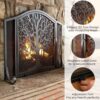 Plow & Hearth Metal Fireplace Screen Tree of Life Black | 44" W x 33" H | Magnetic Hinged Door | Spark Guard Cover | Stand Alone Wrought Iron Panel Fire Place Cover