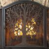 Plow & Hearth Metal Fireplace Screen Tree of Life Black | 44" W x 33" H | Magnetic Hinged Door | Spark Guard Cover | Stand Alone Wrought Iron Panel Fire Place Cover