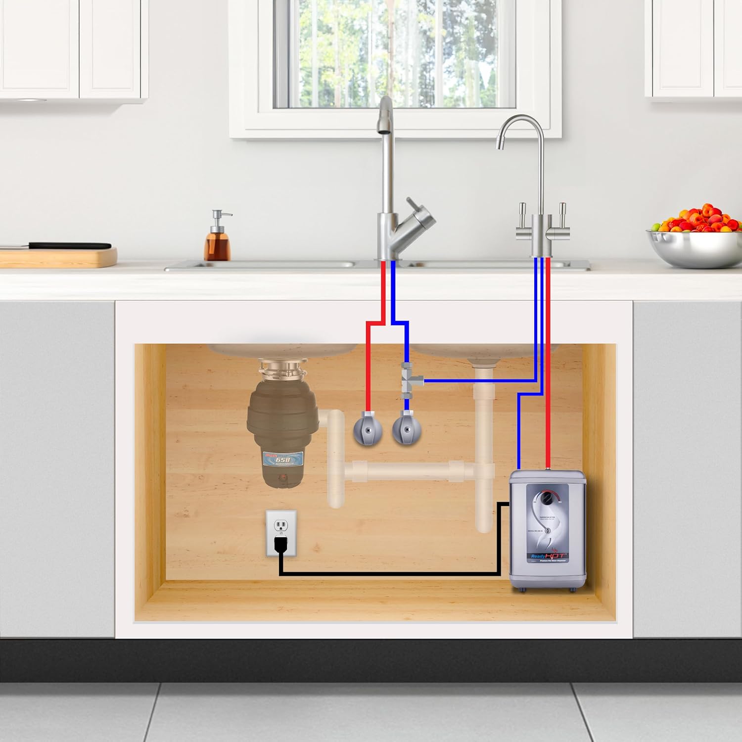 Ready Hot 41-RH-200-F560-CH Instant Hot Water Dispenser System, 2.5 Quarts, Manual Dial Dual Lever Hot and Cold Water Faucet Polished Chrome26 Ready Hot 41-RH-200-F560-CH Instant Hot Water Dispenser System, 2.5 Quarts, Manual Dial Dual Lever Hot and Cold Water Faucet Polished Chrome