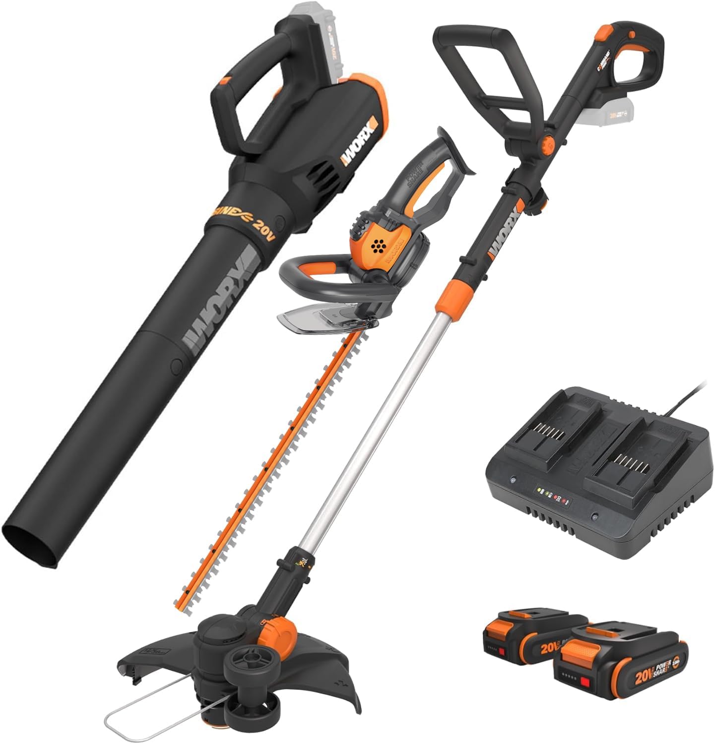 Worx 20V String Trimmer + Turbine Blower + Hedge Trimmer (Batteries & Charger Included) Worx 20V String Trimmer + Turbine Blower + Hedge Trimmer (Batteries & Charger Included)