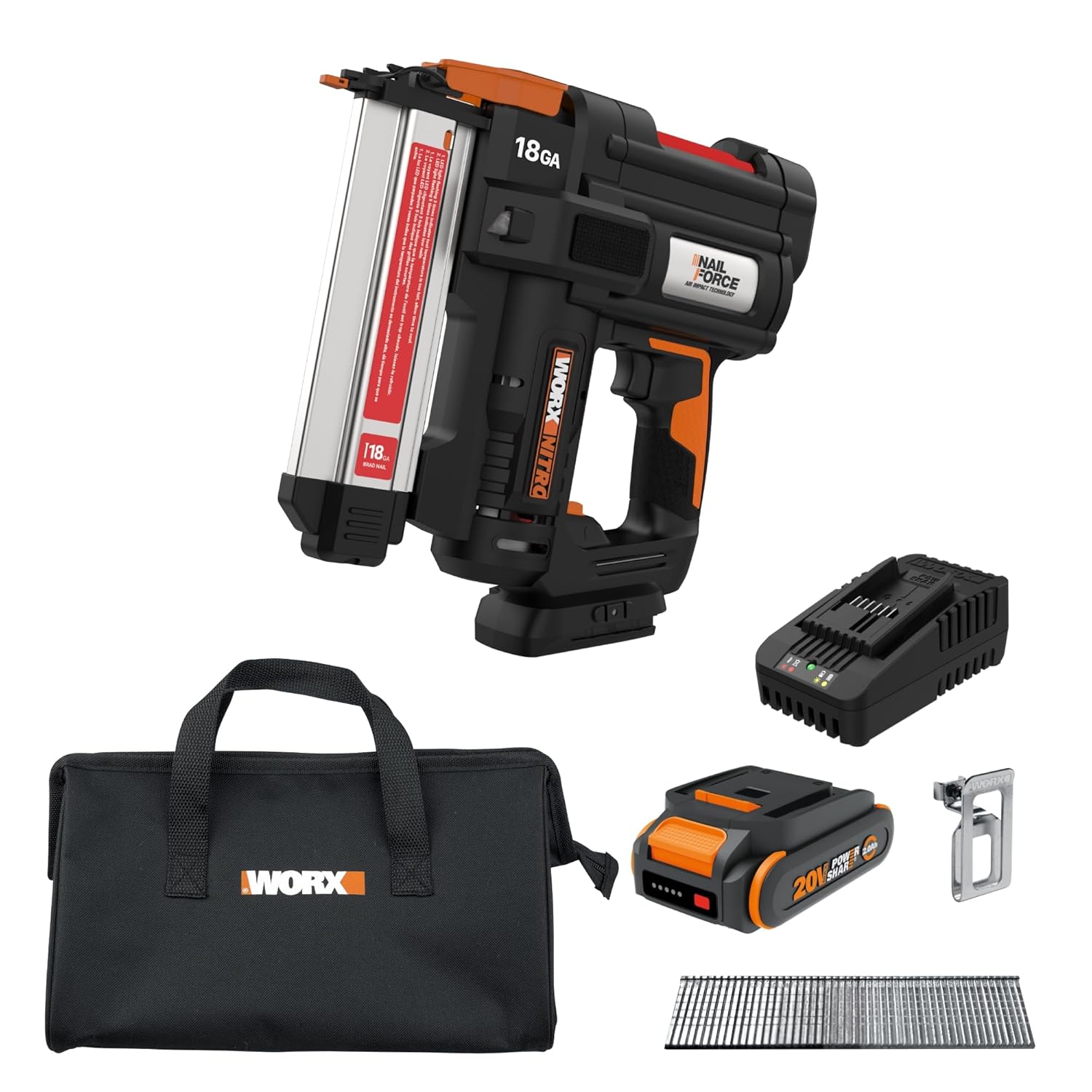 Worx Nitro 20V 18GA Cordless Brad Nailer, Cordless Nail Gun, Nail Gun Battery Powered, Up to 2 Inch, Tool-Free Jam Release, Trimming & Molding, Baseboard WX842L PowerShare – Battery, Charger Included Worx Nitro 20V 18GA Cordless Brad Nailer, Cordless Nail Gun, Nail Gun Battery Powered, Up to 2 Inch, Tool-Free Jam Release, Trimming & Molding, Baseboard WX842L PowerShare – Battery, Charger Included