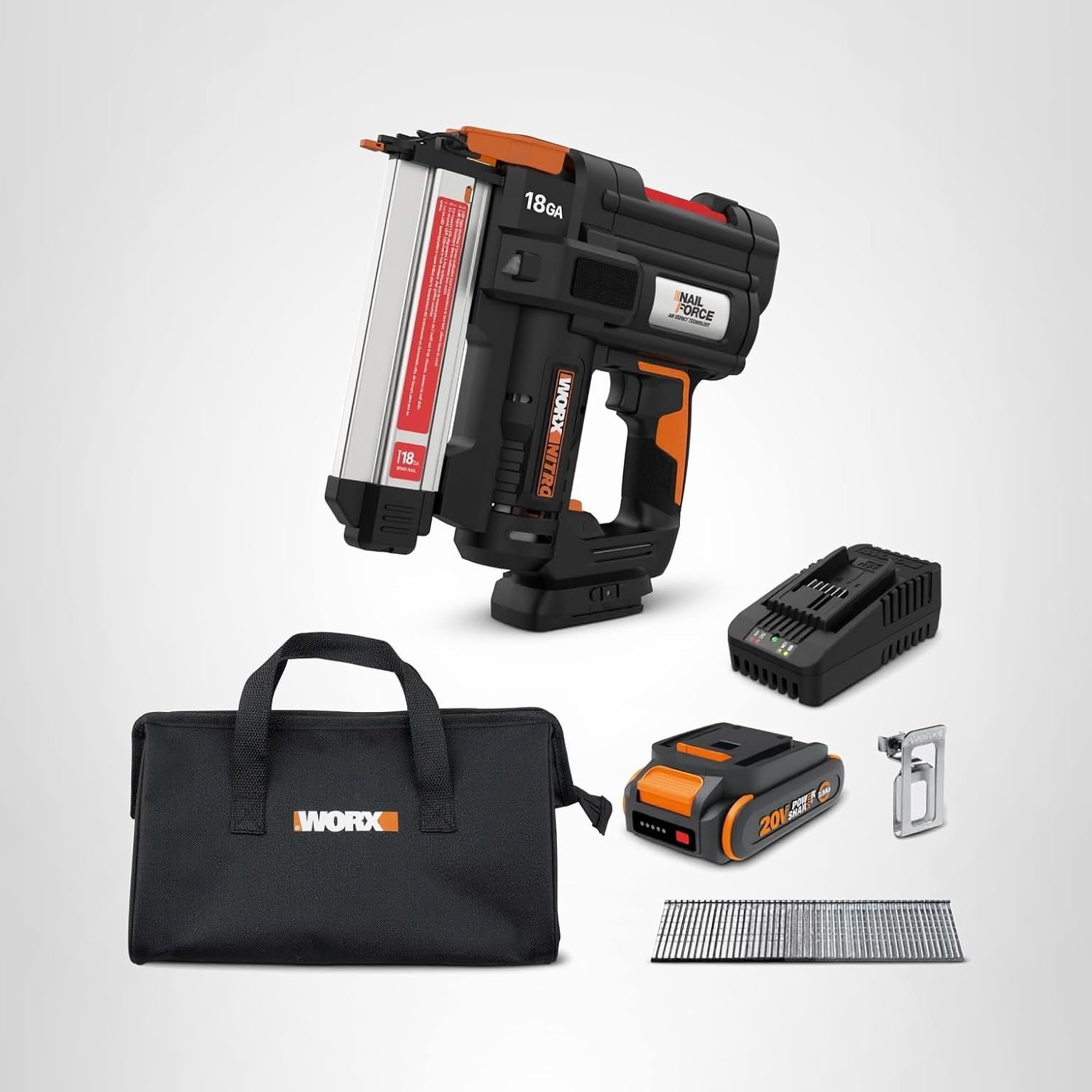 Worx Nitro 20V 18GA Cordless Brad Nailer, Cordless Nail Gun, Nail Gun Battery Powered, Up to 2 Inch, Tool-Free Jam Release, Trimming & Molding, Baseboard WX842L PowerShare – Battery, Charger Included26 Worx Nitro 20V 18GA Cordless Brad Nailer, Cordless Nail Gun, Nail Gun Battery Powered, Up to 2 Inch, Tool-Free Jam Release, Trimming & Molding, Baseboard WX842L PowerShare – Battery, Charger Included