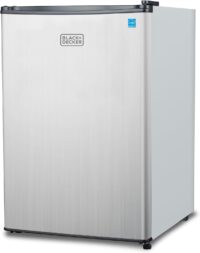 BLACK+DECKER 2.5 Cu. Ft. Compact Refrigerator, ENERGY STAR Certified, Single Door Mini Fridge with Chiller Compartment, Personal Fridge for Home or Dorm Room, R600a Refrigerant, BCRK25V,Stainless Look