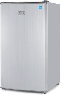 BLACK+DECKER 3.2 Cu. Ft. Compact Refrigerator, ENERGY STAR Small Refrigerator, Single Door Mini Fridge with Chiller Compartment, Personal Fridge for Home or Dorm Room, BCRK32V, Stainless Look