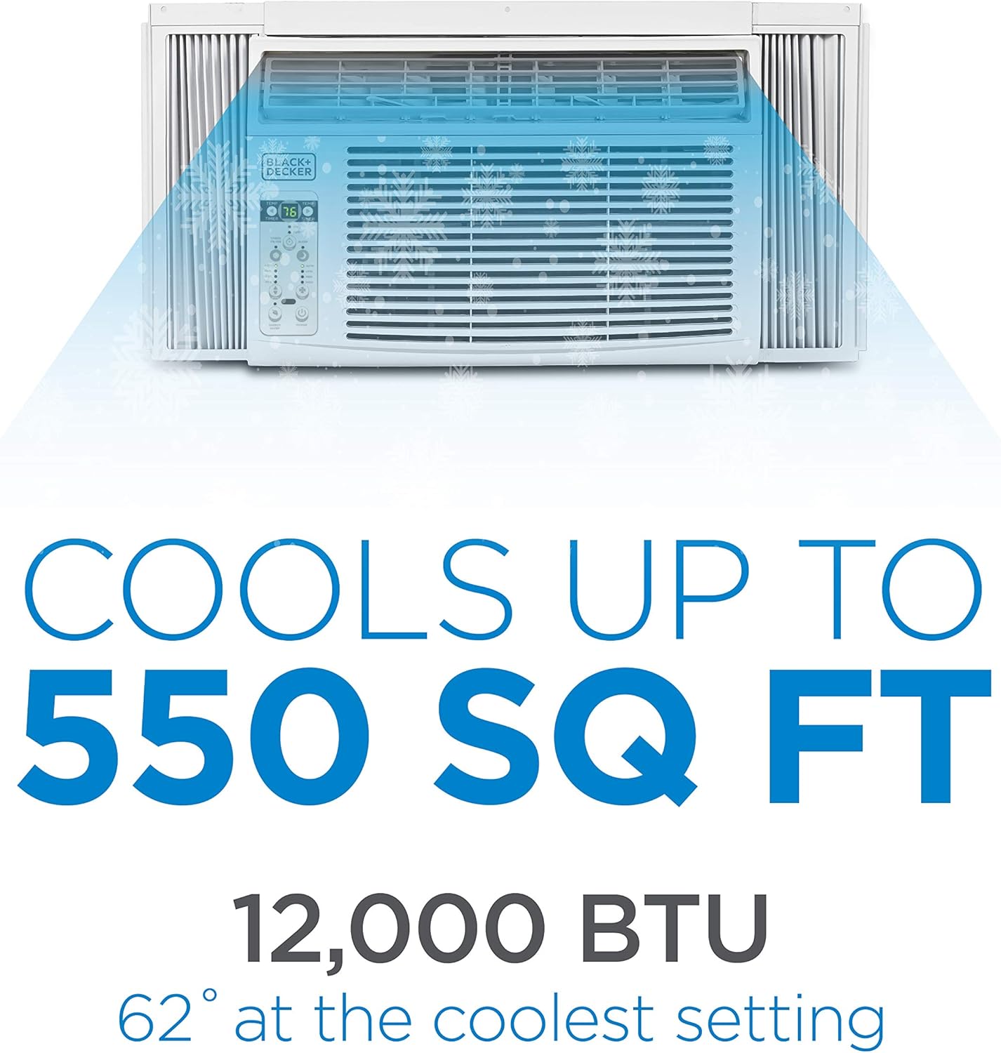 BLACK+DECKER Window Air Conditioner 12000 BTU, AC Window Unit Cools Up to 550 Square Feet, Window AC Unit with Remote Control, 3 Cooling Speeds and Fan Only Function, BD12WT6, White3 BLACK+DECKER Window Air Conditioner 12000 BTU, AC Window Unit Cools Up to 550 Square Feet, Window AC Unit with Remote Control, 3 Cooling Speeds and Fan Only Function, BD12WT6, White