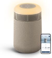 BLUEAIR Purifier for Bedroom - Mini Restful - Sunrise Clock with HEPASilent Filtration and Wake Up Light - Cleans Air and Supports Circadian Rhythm - USB-C and App Connectivity, Beige