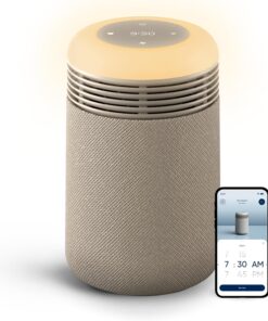 BLUEAIR Purifier for Bedroom - Mini Restful - Sunrise Clock with HEPASilent Filtration and Wake Up Light - Cleans Air and Supports Circadian Rhythm - USB-C and App Connectivity, Beige