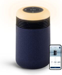 BLUEAIR Purifier for Bedroom - Mini Restful - Sunrise Clock with HEPASilent Filtration and Wake Up Light - Cleans Air and Supports Circadian Rhythm - USB-C and App Connectivity, Blue