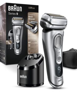 Braun Electric Razor for Men With Precision Beard Trimmer, Rechargeable, Wet & Dry Foil Shaver, Clean & Charge Station & Travel Case, Silver, 3 Piece Set