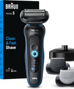 Braun Electric Shaver for Men, Series 5 5150cs, Wet & Dry Razor, Turbo Shaving Mode, Foil Shaver, with Beard Trimmer, Body Groomer and Charging Stand, Blue, Holiday Gifts for Men