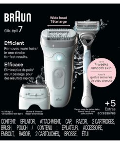 Braun Silk-épil 7 Epilator, Wet and Dry, Wide Head, Includes Venus Intimate Razor, Shaver Head and Trimmer Comb, SE7-141