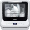 COMFEE' Portable Dishwasher Countertop with 5L Built-in Water Tank, No Hookup Needed, 6 Programs, 360° Dual Spray, 192℉ High-Temp& Air-Dry Function, Mini Dishwasher for RVs, White